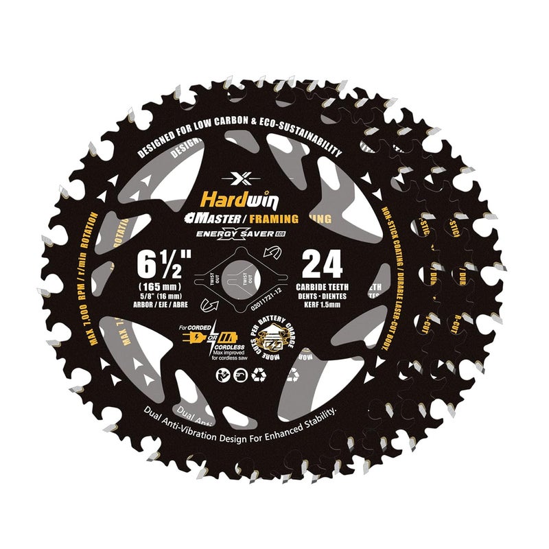 HARDWIN 6-1/2 Inch Framing Circular Saw Blade-3Pack, 24T ATB Carbide Teeth, Lightweight for Cordless Saws. Super Thin Kerf for Cutting Wood, Plywood, MDF, OSB, Hardwood, Softwood & More. - Image 1
